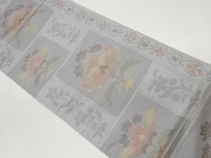 新装織物製　色紙に草花模様織出し袋帯